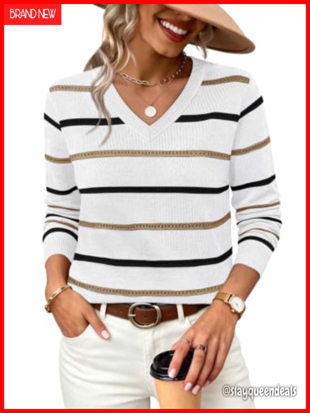 V neck pullover sweater long sleeve lightweight breathable casual